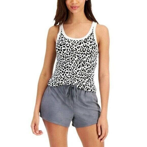 Jenni Black White Simple Leopard Solid Ribbed Lounge Pajama Tank Top XS NWT - Picture 1 of 9
